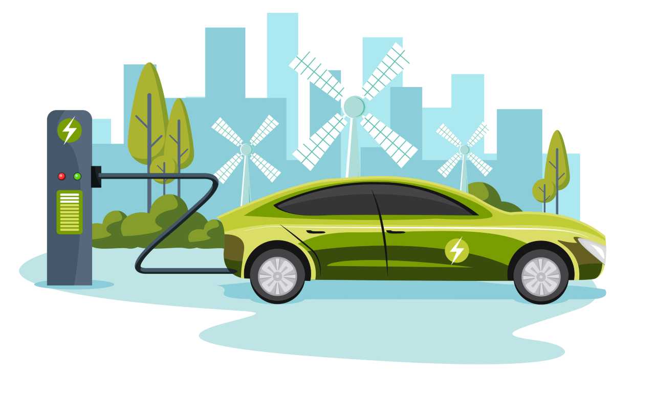 Elektromobilität bei Steidinger Ein grünes Auto lädt an einer Ladestation.