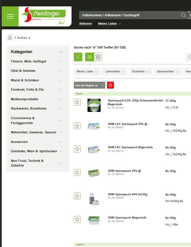 Steidnger Webshop - Produkte aus der Region Screenshot eines Computers mit einer Webseite auf dem Bildschirm