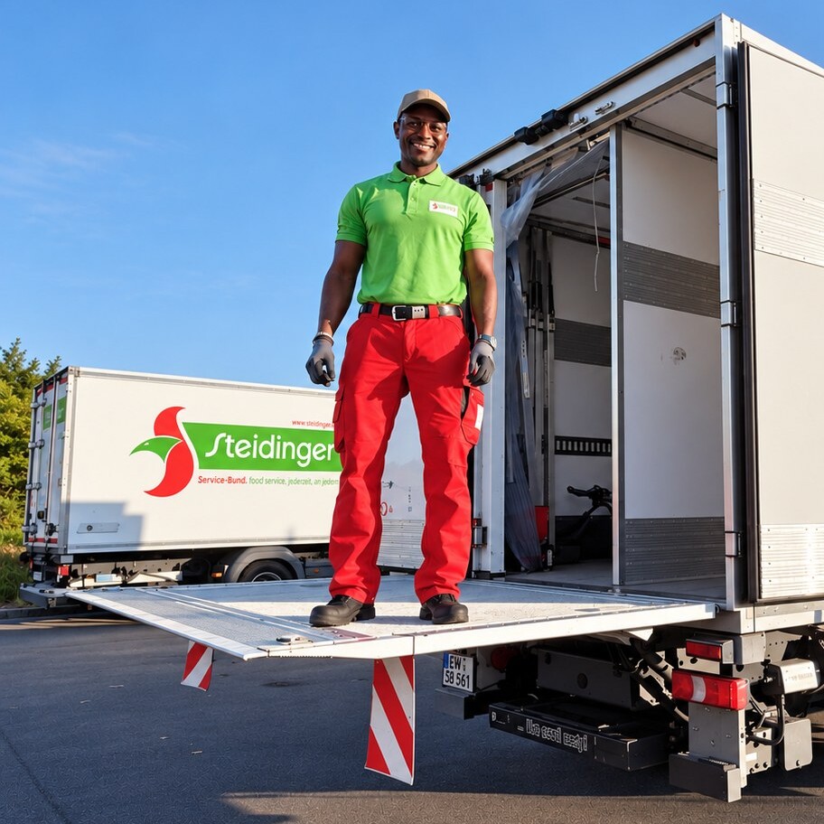 Lieferanten - Steidinger & Schmidt Ein Mann steht vor mehreren Lastwagen.