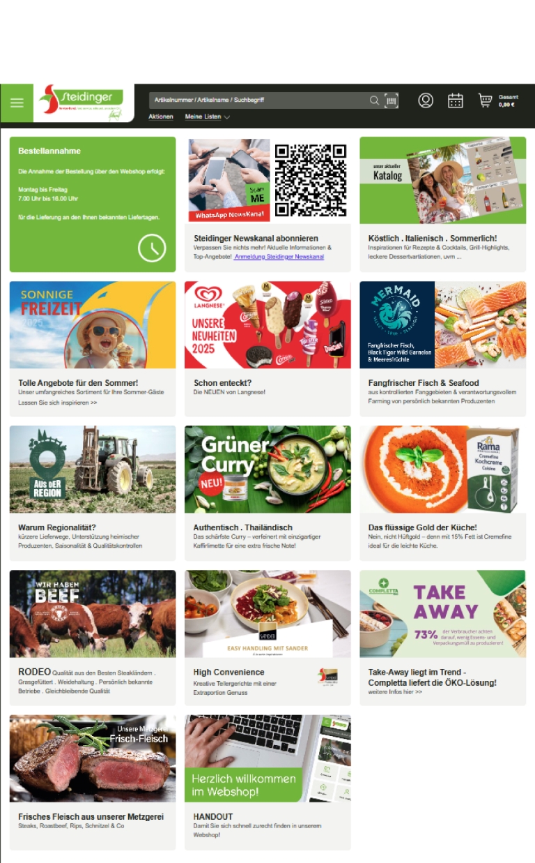Angebote im Webshop von Steidinger Screenshot vom Webshop Steidinger